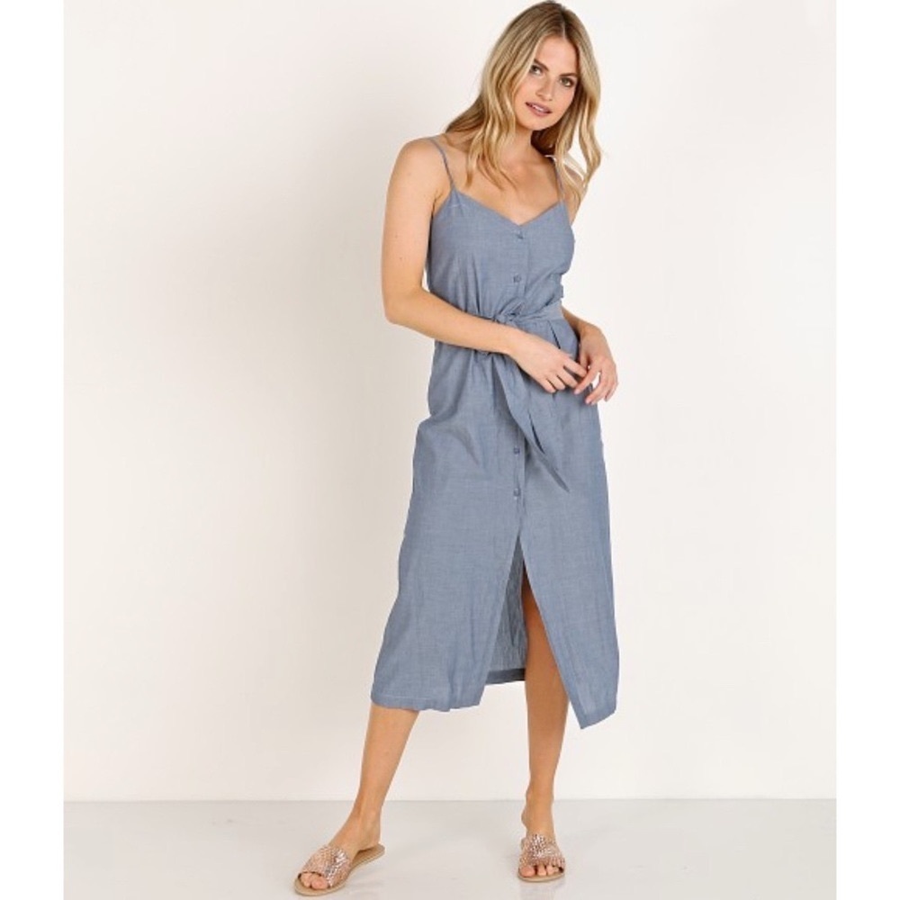 LACAUSA Blue Midi Button-Front Slip Dress size M
